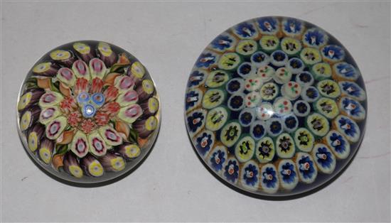 Two Salvador Ysart concentric millefiori glass paperweights